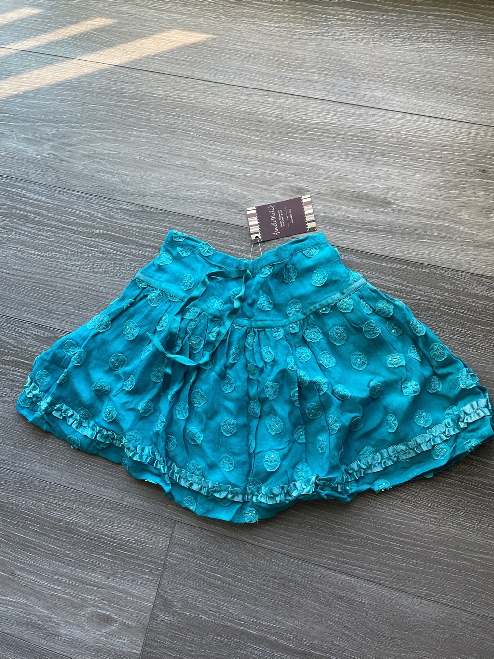 NWT Vintage Meli Meli Girls Teal Ruffled Circle with Sequins Lined Skirt